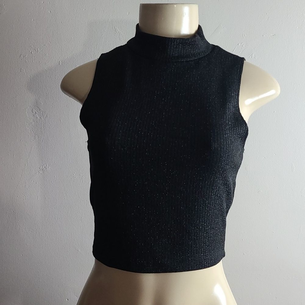 Seduction Black Shiny Crop Top Size Medium